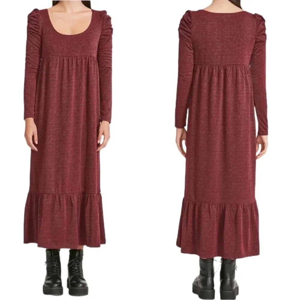 NWT Betsey Johnson Sparkle Metallic Rib Midi Dress Wine Size S - Picture 11 of 12